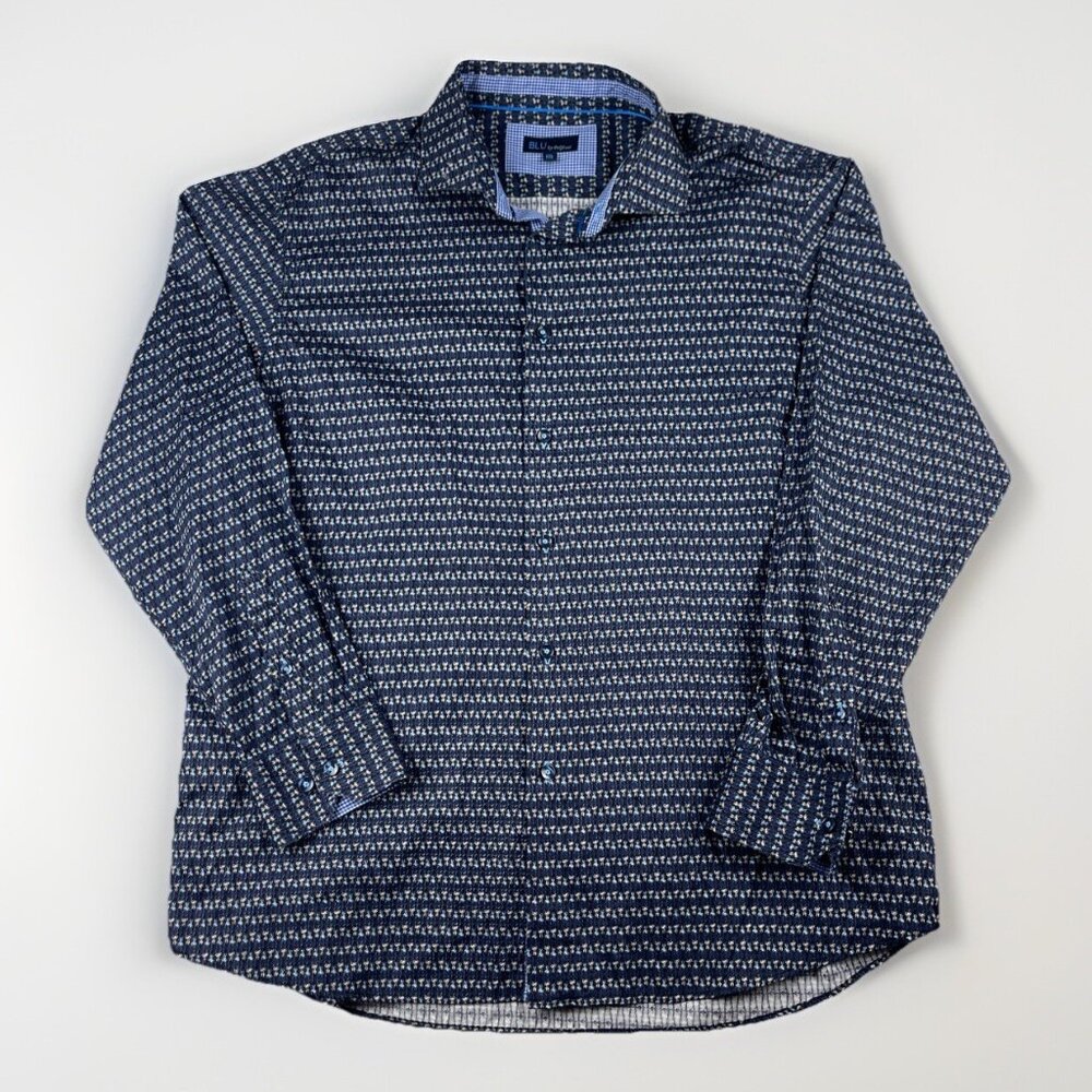 BLU by Polifroni Mens Shirt Sz XXL Horses heads AOP Long Sleeve Flap On Sleeve